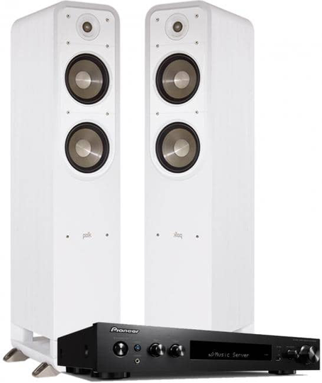 Polk Audio S55 valkoinen + Pioneer SX-S30DAB stereopaketti