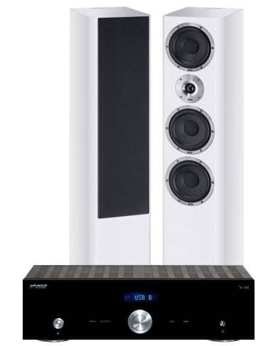 Heco Elementa 700 + Advance Acoustics X-i105 stereopaketti, valkoinen