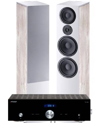 Heco Aurora 1000 + Advance Acoustics X-i105 stereopaketti, valkoinen